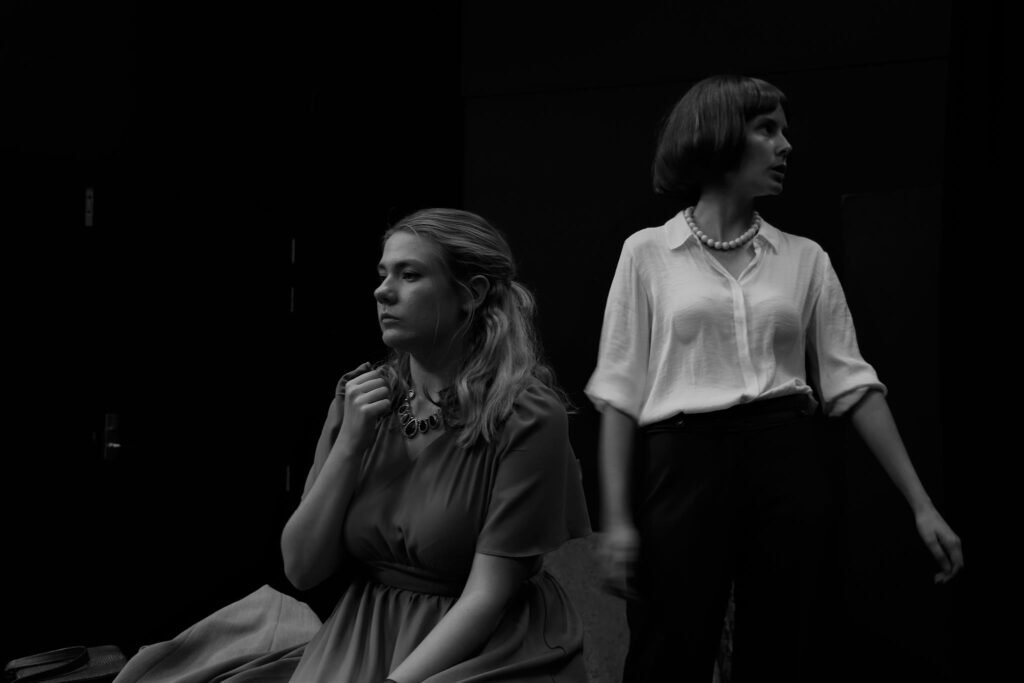 A shot of two young women performing in the production of Closer, in Hamilton, New Zealand